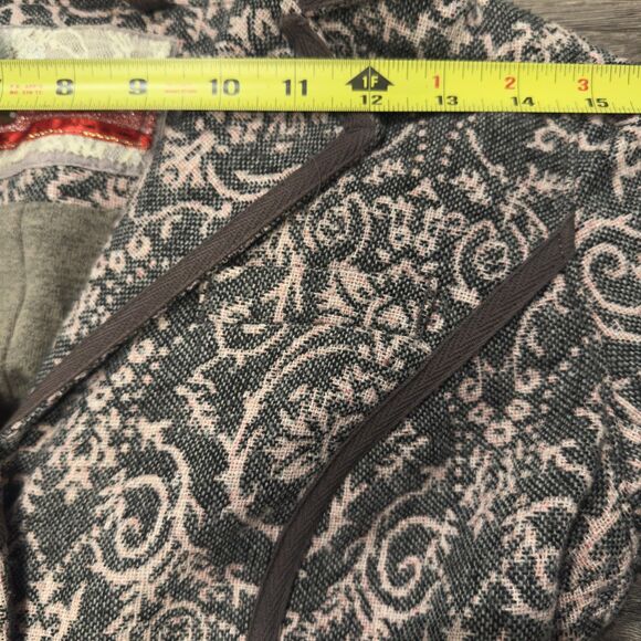 Free People Jacket Coat Sz 2 Gray Pink Jacquard Tapestry Paisley damask Piping - Picture 6 of 11